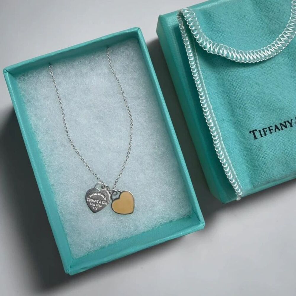 Tiffany & Co. Return to Tiffany Silver Mini Double Heart Pendant 16" Necklace
